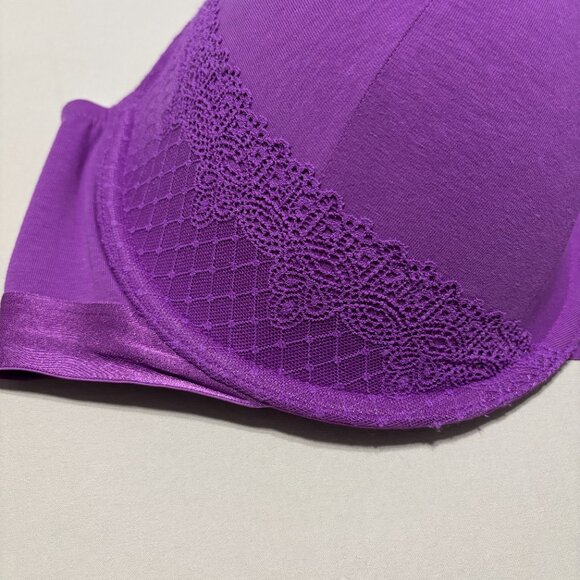 Cacique 46DDD Lightly Lined Front Closure T-Shirt Bra‎ Purple Lace Racerback - Picture 4 of 11